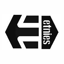 Black and white logo of etnies, featuring a stylized letter E formed by three horizontal bars, next to the word etnies written vertically.