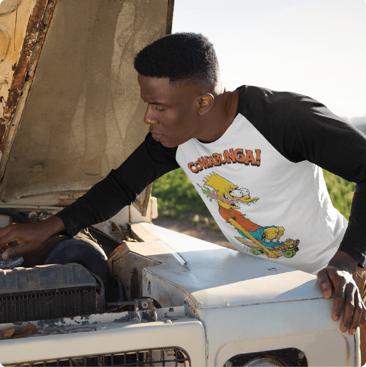 Z_DROPPED - Mens, Unisex - White / Black - Bart Roth Raglan. - By: Keith Kuniyuki