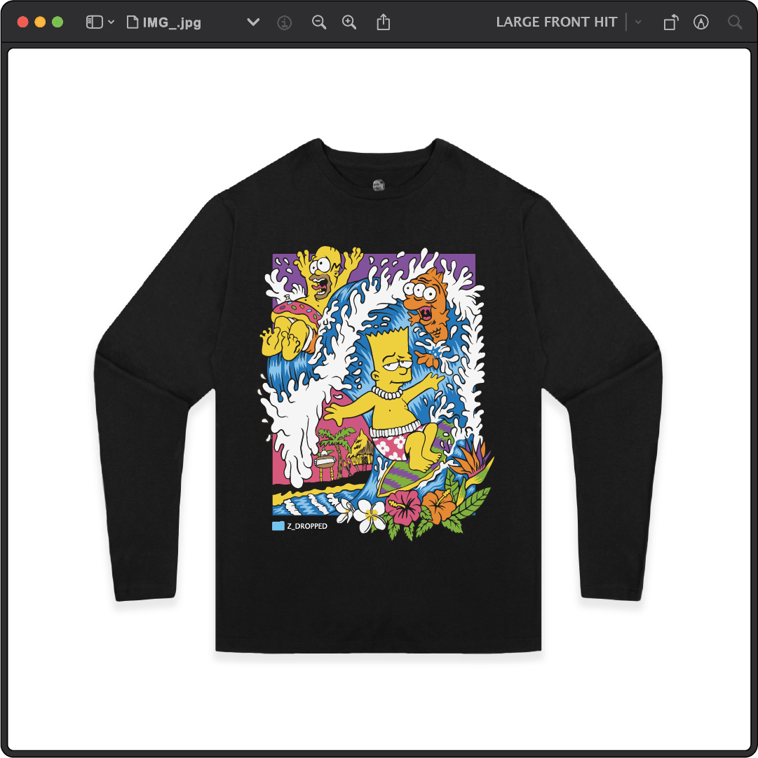 Z_DROPPED - Mens, Unisex - Black - Bartsunami Long Sleeve. - By: Keith Kuniyuki