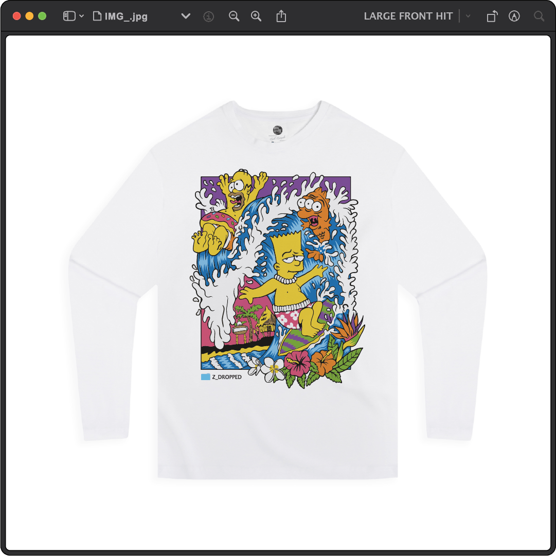 Z_DROPPED - Mens, Unisex - White - Bartsunami Long Sleeve. - By: Keith Kuniyuki