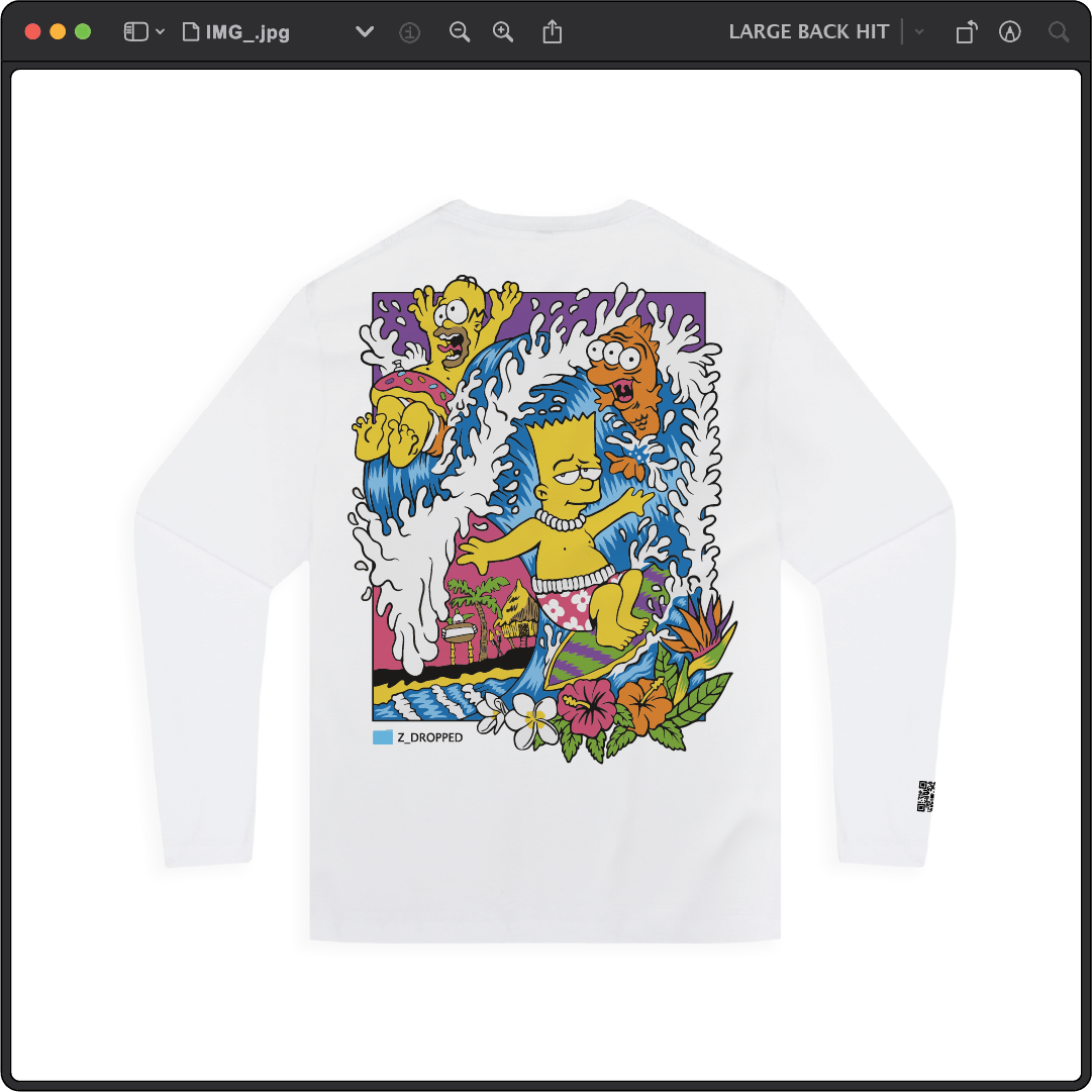 Z_DROPPED - Mens, Unisex - White - Bartsunami Long Sleeve. - By: Keith Kuniyuki