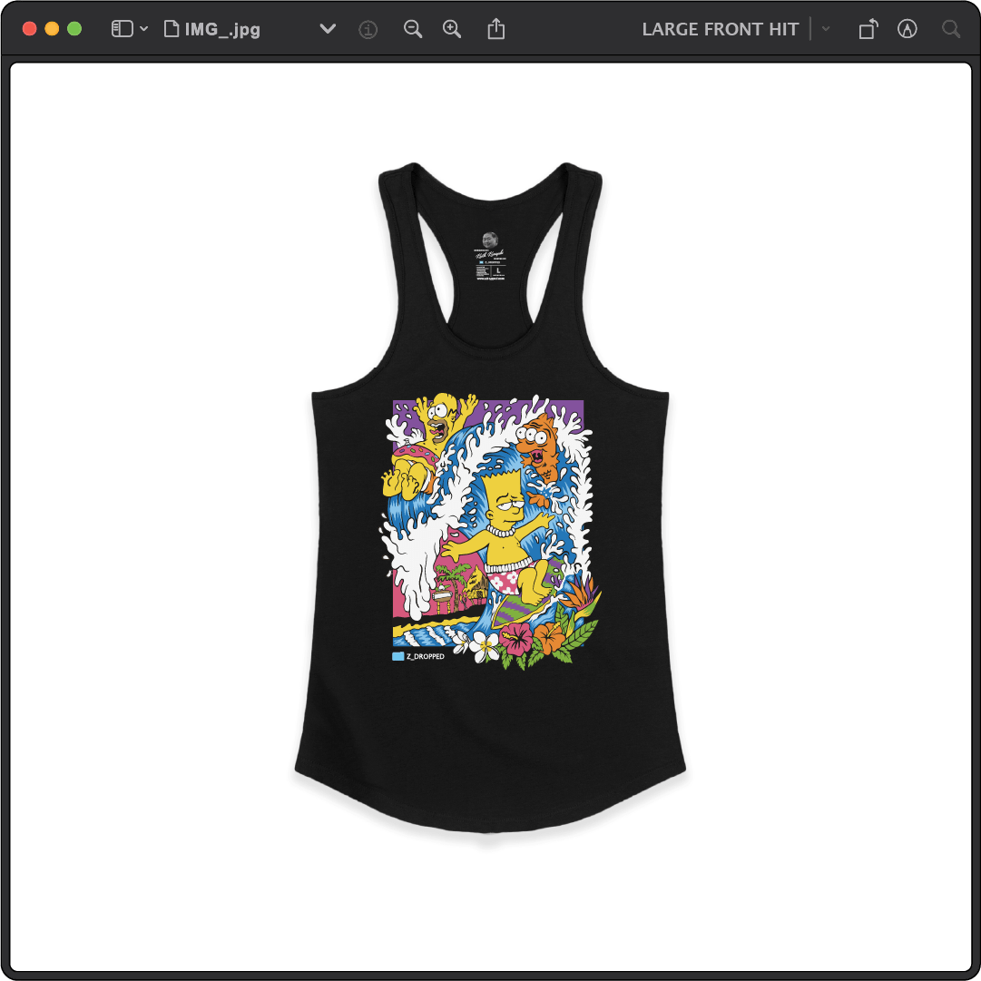 Z_DROPPED - Womens - Black - Bartsunami Racer Back Tank. - By: Keith Kuniyuki