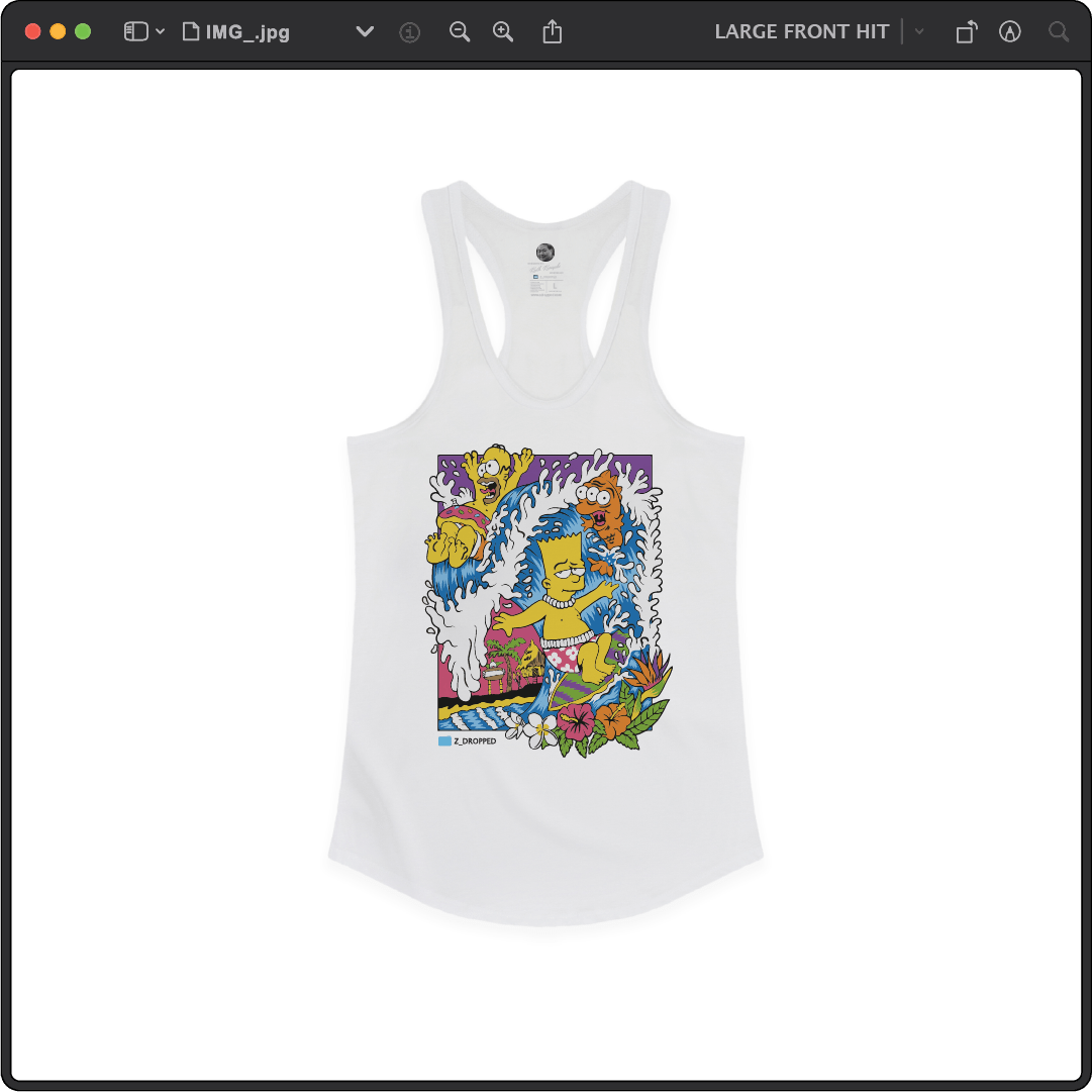 Z_DROPPED - Womens - White - Bartsunami Racer Back Tank. - By: Keith Kuniyuki