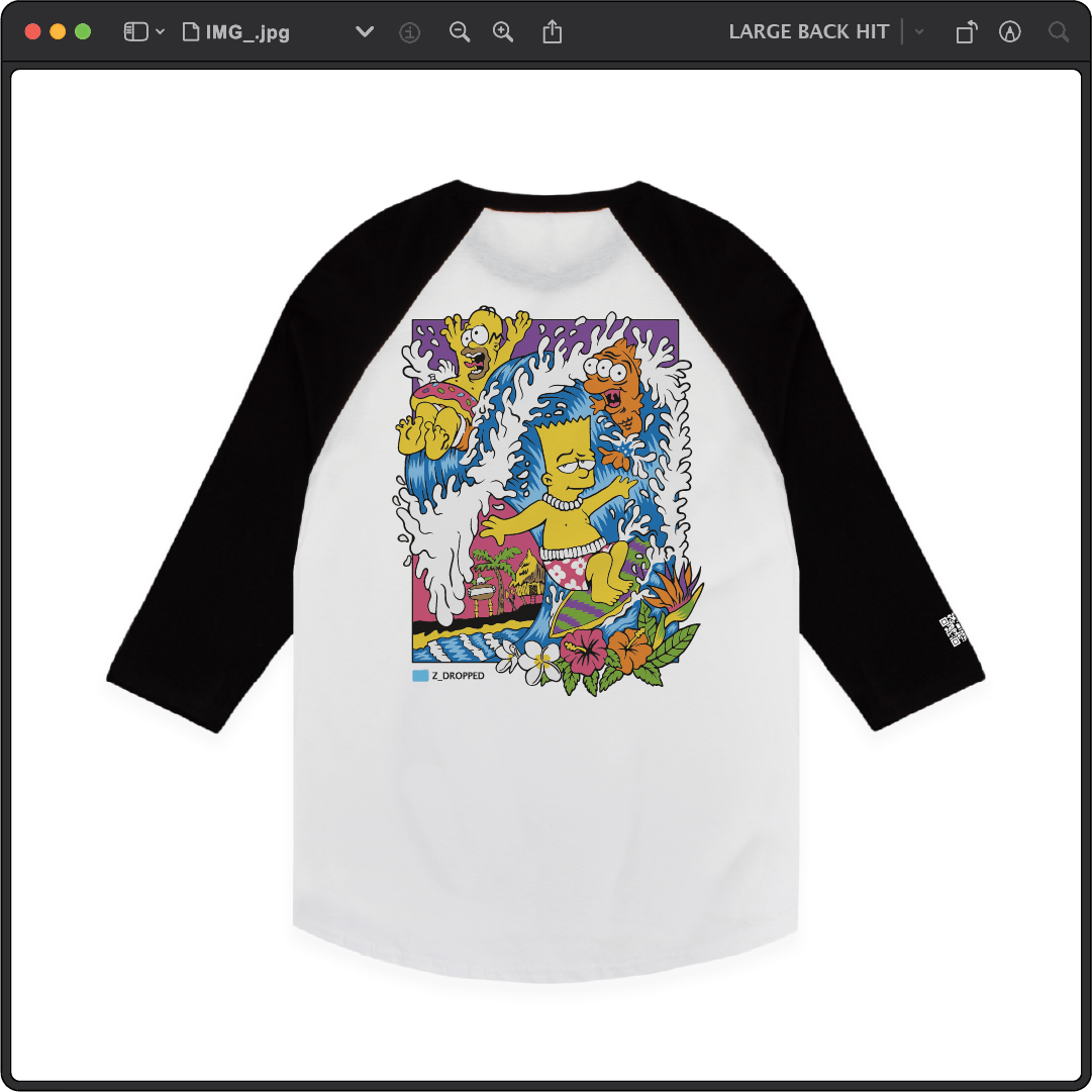 Z_DROPPED - Mens, Unisex - White / Black - Bartsunami Raglan. - By: Keith Kuniyuki