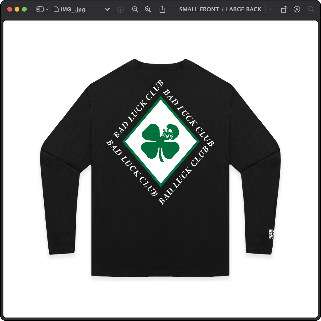 Z_DROPPED - Mens, Unisex - Black - Death Clover Long Sleeve. - By: Zed Ropped