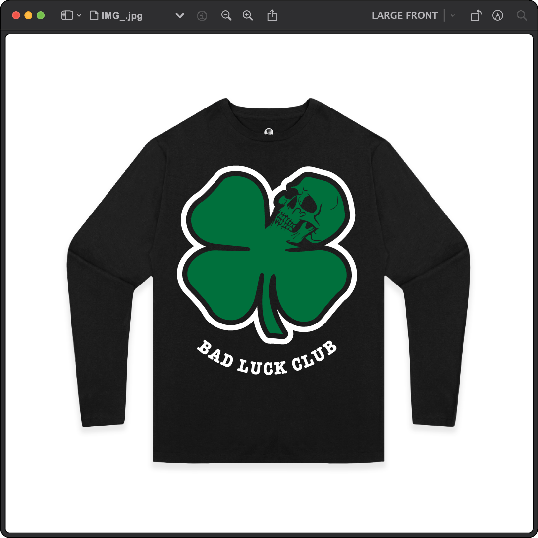 Z_DROPPED - Mens, Unisex - Black - Death Clover Long Sleeve. - By: Zed Ropped