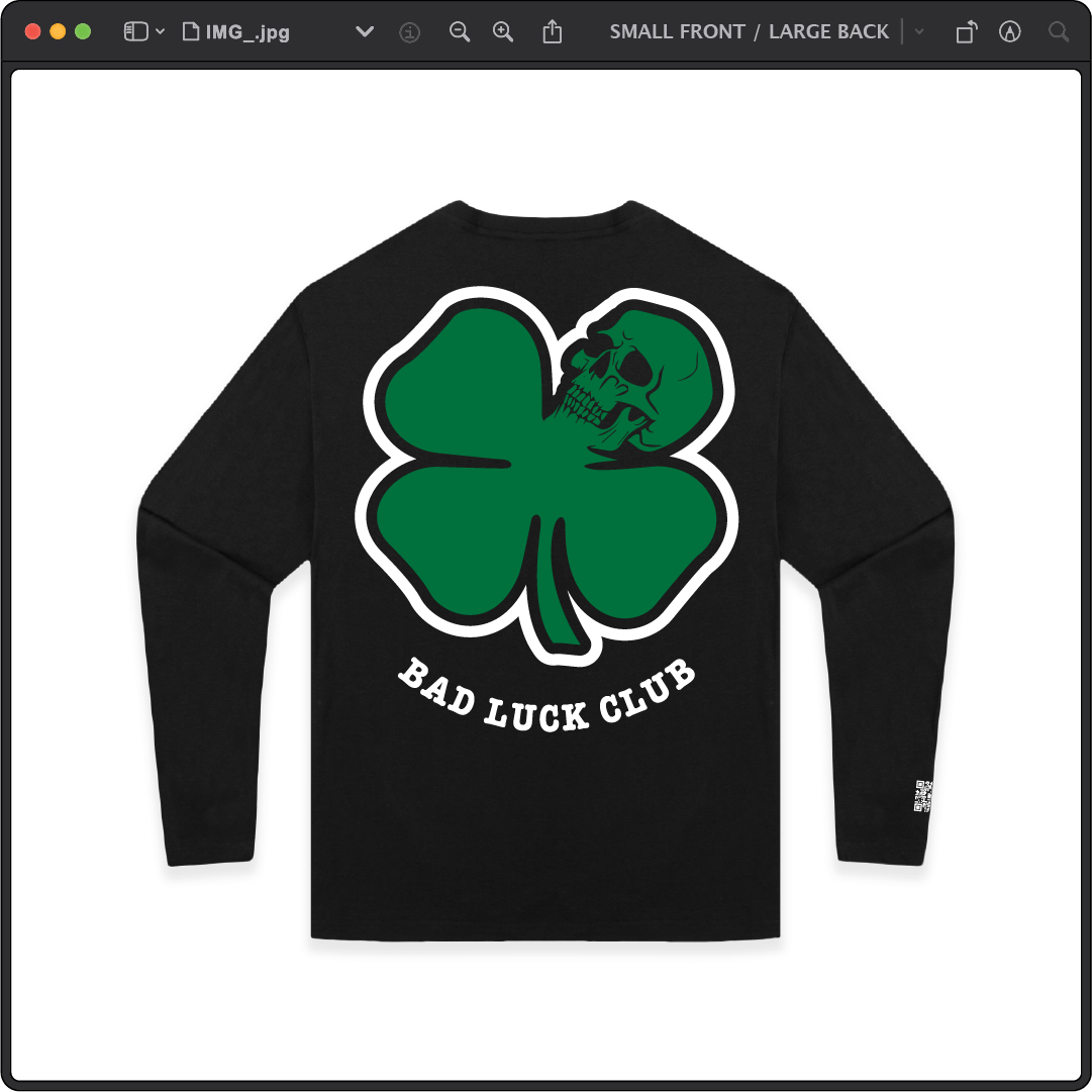 Z_DROPPED - Mens, Unisex - Black - Death Clover Long Sleeve. - By: Zed Ropped