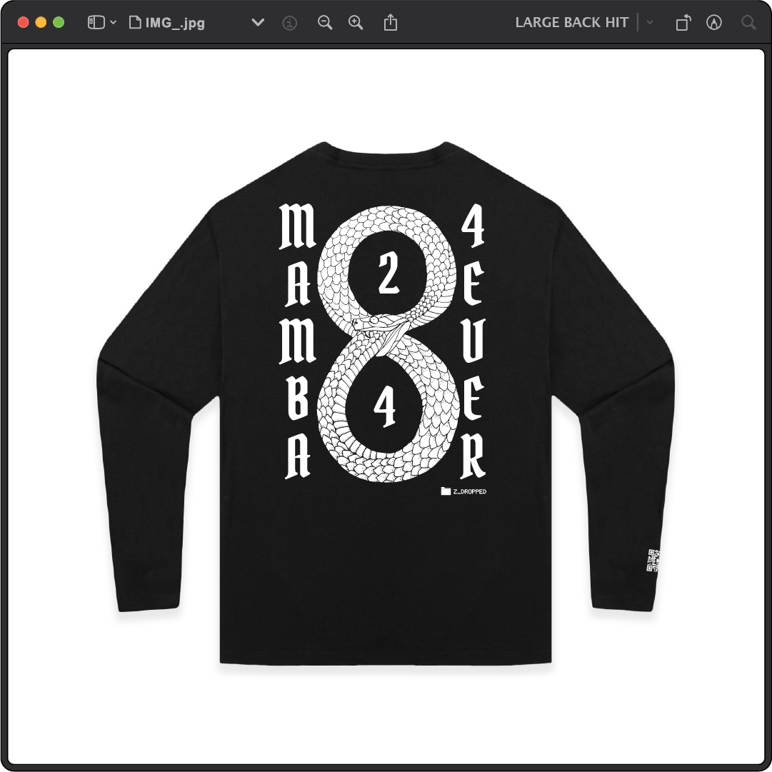 Z_DROPPED - Mens, Unisex - Black - Mamba 8/24 Long Sleeve. - By: Jose Hurtado