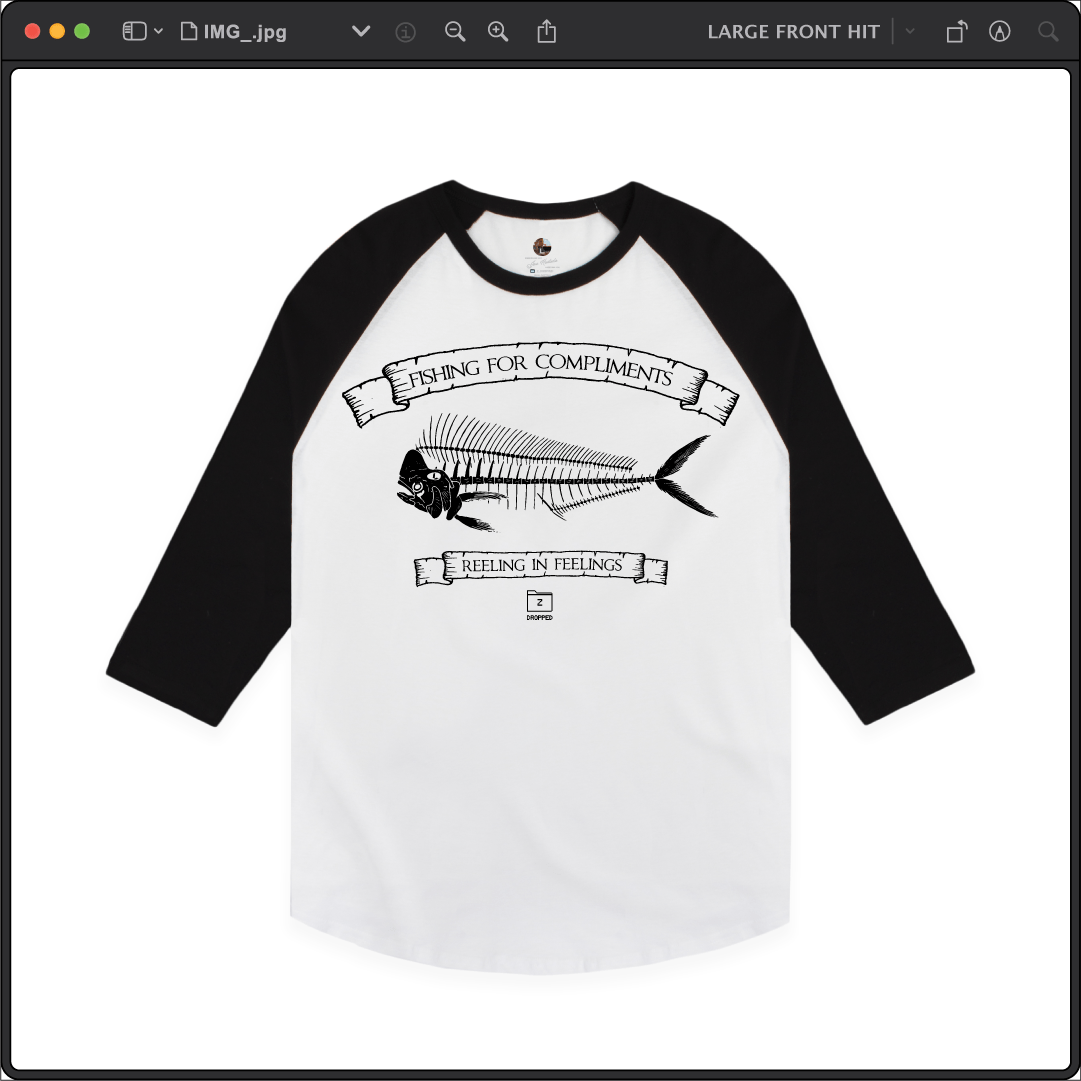 Z_DROPPED - Mens, Unisex - Black / White - Mahi Bones Raglan. - By: Jose Hurtado