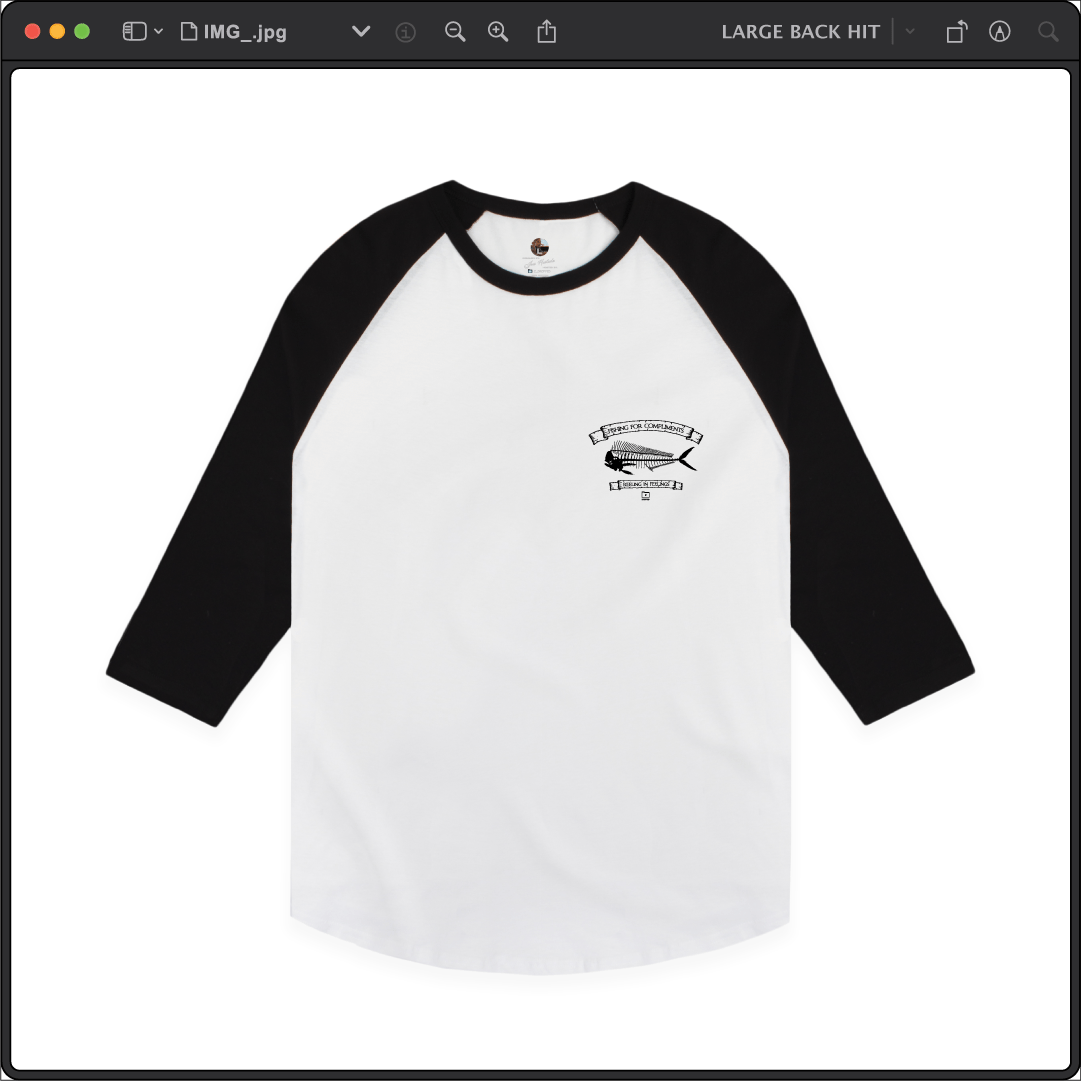 Z_DROPPED - Mens, Unisex - Black / White - Mahi Bones Raglan. - By: Jose Hurtado