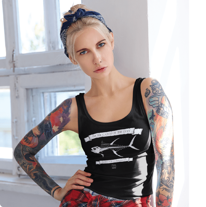 Z_DROPPED - Womens - XS - Tuna Bones Racer Back Tank. - By: Jose Hurtado