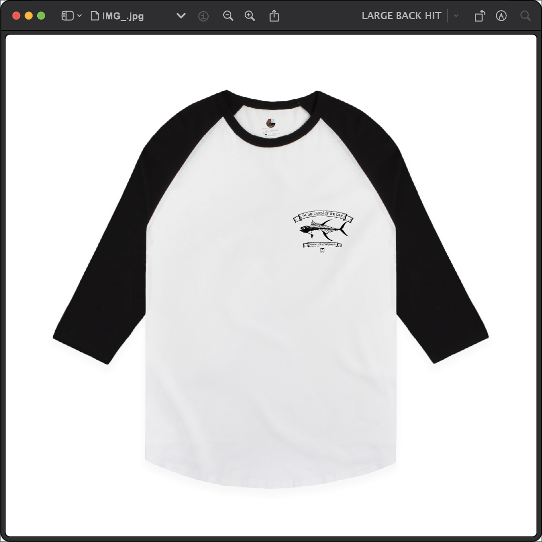 Z_DROPPED - Mens, Unisex - Black / White - Tuna Bones Raglan. - By: Jose Hurtado