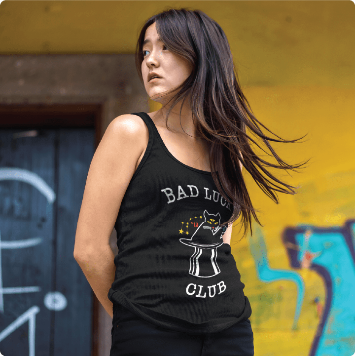 Z_DROPPED - Womens - Black - Black Cat Racer Back Tank. - By: Zed Ropped