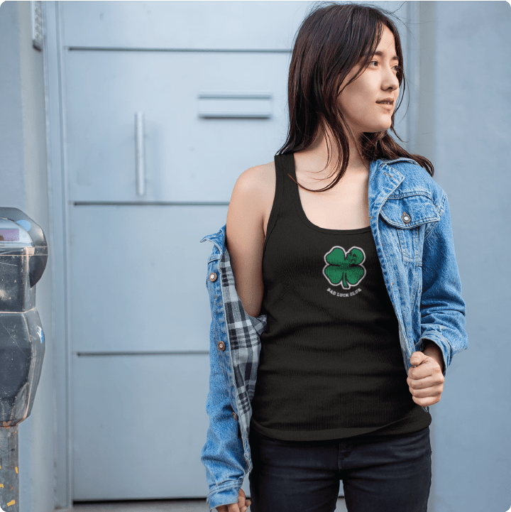 Z_DROPPED - Womens - Black - Death Clover Racer Back Tank. - By: Zed Ropped