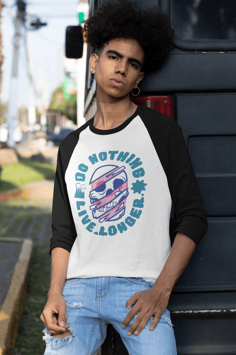 Z_DROPPED - Mens, Unisex - White / Black - Do Nothing Raglan. - By: Fredy Santiago