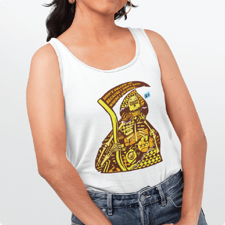 Z_DROPPED - Womens - White - Don't Follow Me Racer Back Tank. - By: Fredy Santiago