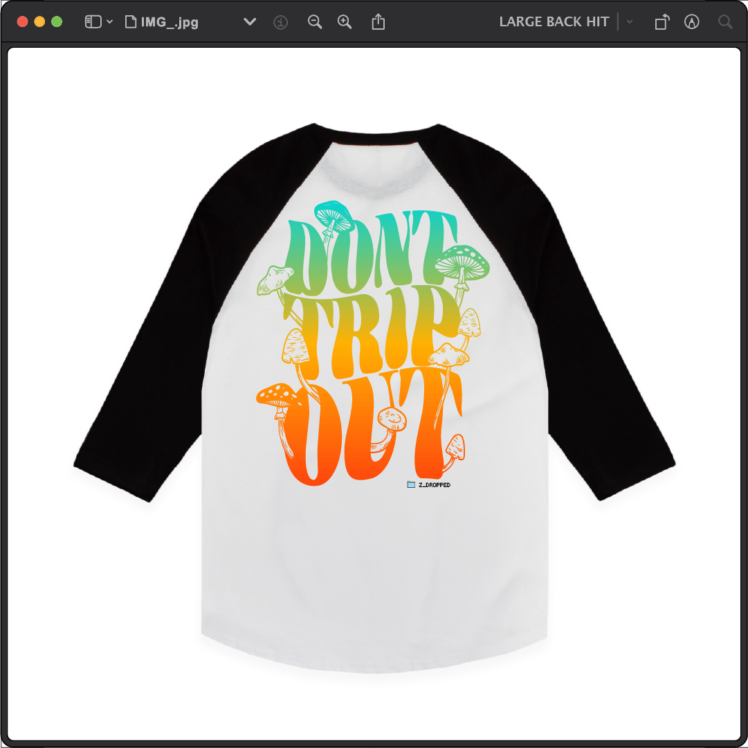 Z_DROPPED - Mens, Unisex - Black / White - Don't Trip Raglan. - By: Chi Hom