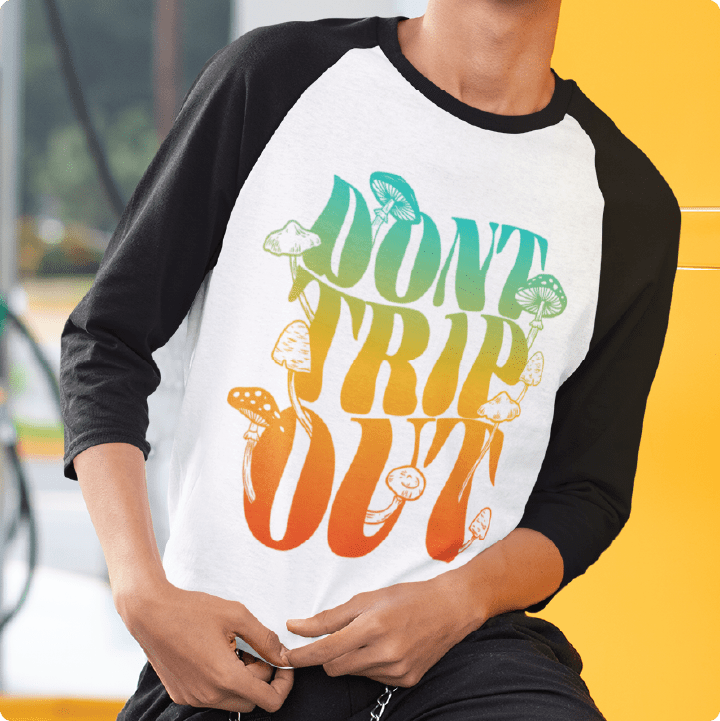 Z_DROPPED - Mens, Unisex - Black / White - Don't Trip Raglan. - By: Chi Hom