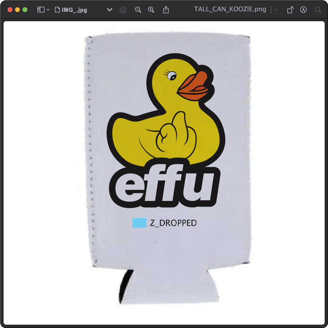 Z_DROPPED - Mens, Unisex, Women - Tall - effu Koozie. - By: Keith Kuniyuki