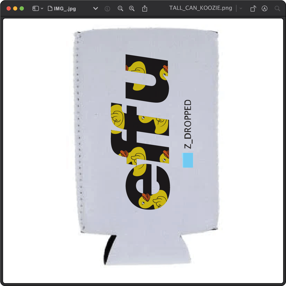 Z_DROPPED - Mens, Unisex, Women - Tall - effu Koozie. - By: Keith Kuniyuki