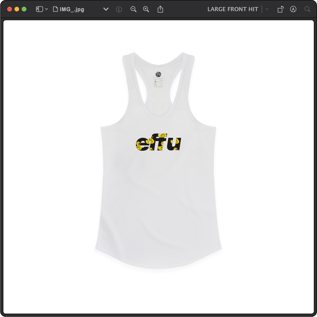 Z_DROPPED - Womens - White - effu Racer Back Tank. - By: Keith Kuniyuki