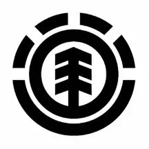 Black circular emblem with a stylized tree at the center, surrounded by segmented arcs.