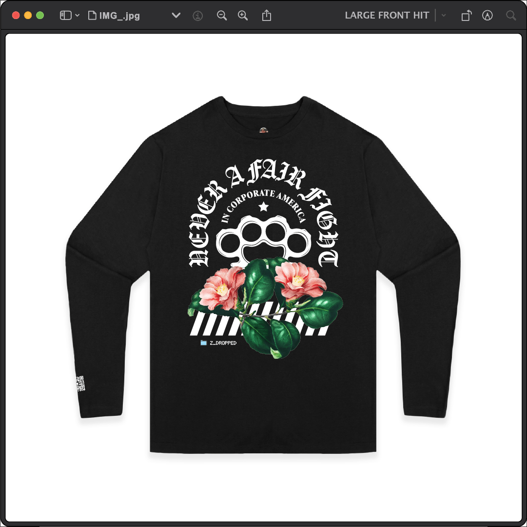 Z_DROPPED - Mens, Unisex - Black - Fair Fight Long Sleeve. - By: Chi Hom