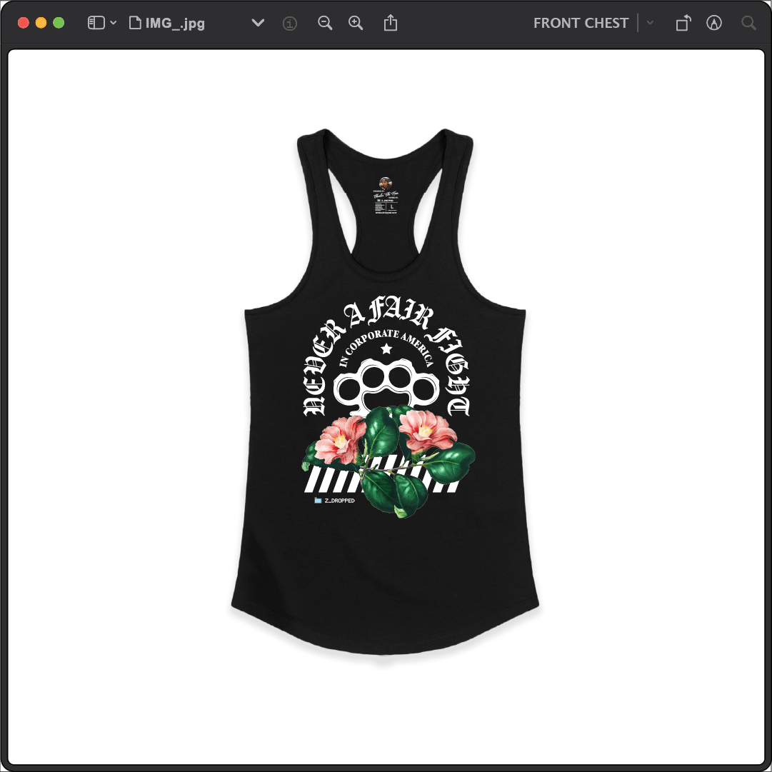 Z_DROPPED - Womens - Black - Fair Fight Racer Back Tank. - By: Chi Hom