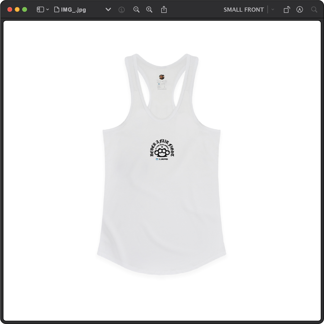 Z_DROPPED - Womens - White - Fair Fight Racer Back Tank. - By: Chi Hom