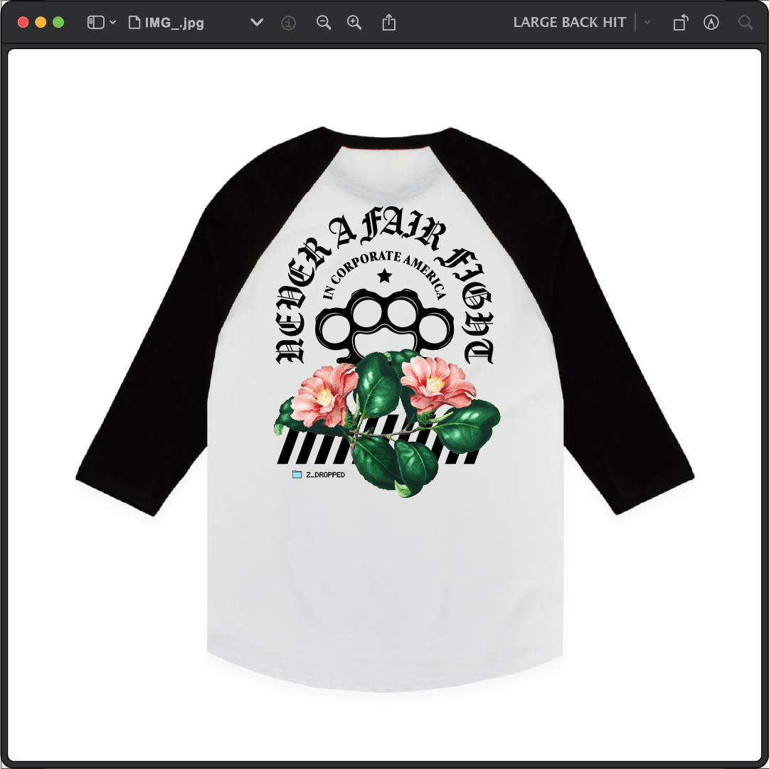 Z_DROPPED - Mens, Unisex - Black / White - Fair Fight Raglan. - By: Chi Hom