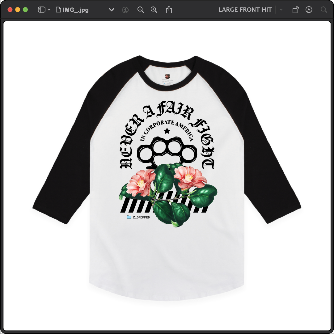 Z_DROPPED - Mens, Unisex - Black / White - Fair Fight Raglan. - By: Chi Hom