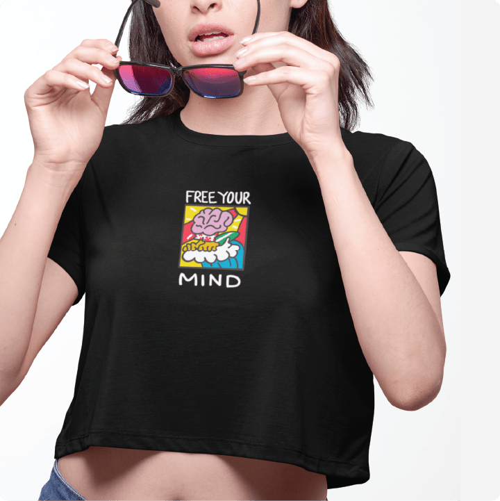 Z_DROPPED - Womens - Black - Free Your Mind Crop Top. - By: Keith Kuniyuki