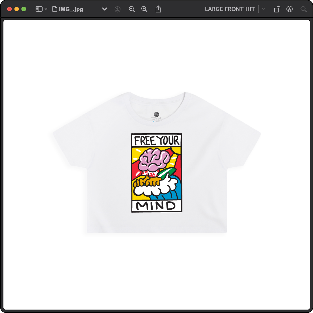 Z_DROPPED - Womens - White - Free Your Mind Crop Top. - By: Keith Kuniyuki