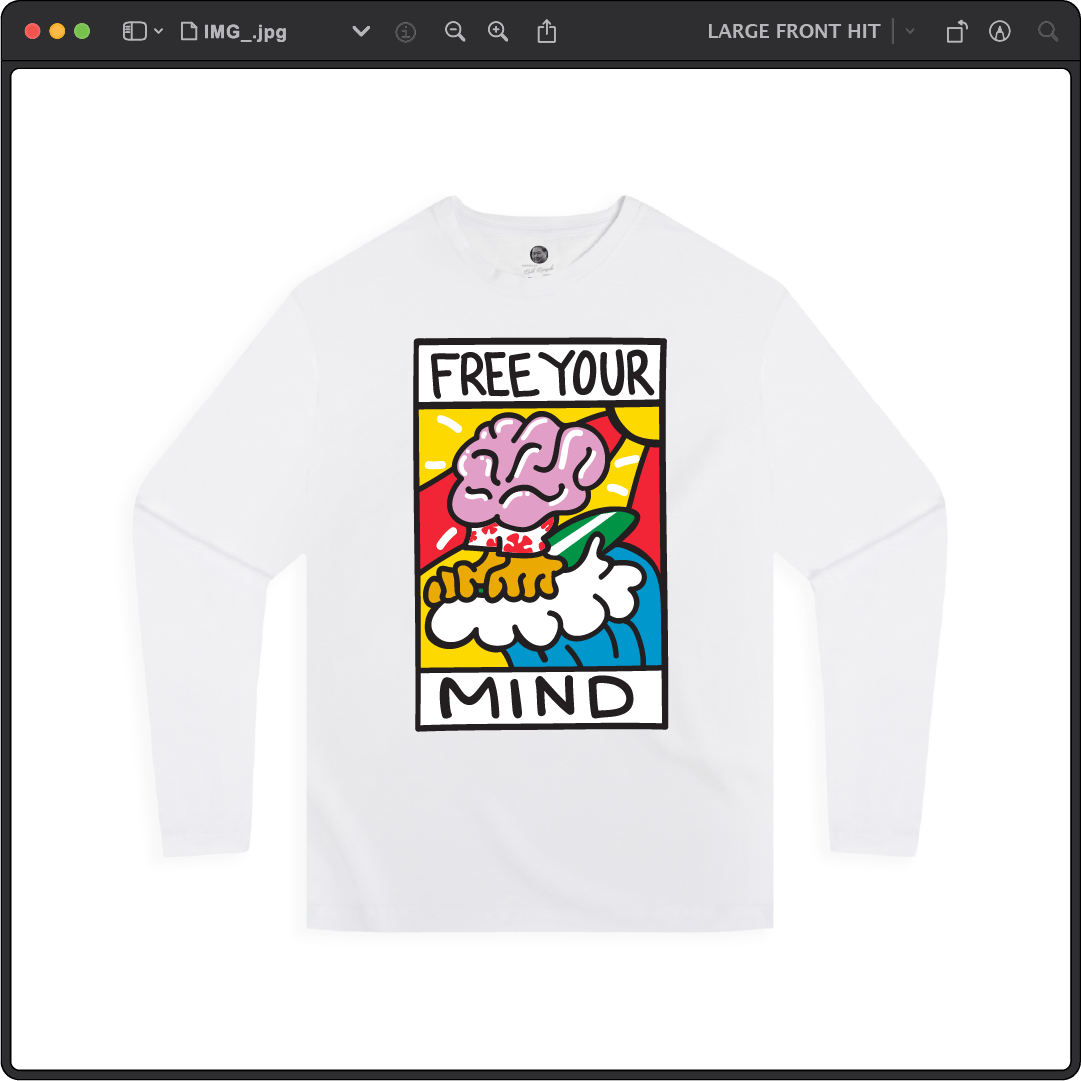 Z_DROPPED - Mens, Unisex - White - Free Your Mind Long Sleeve. - By: Keith Kuniyuki