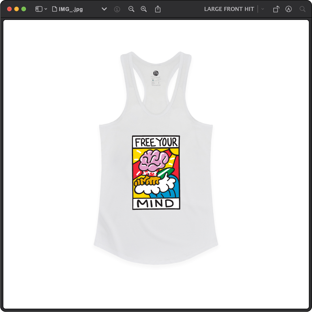 Z_DROPPED - Womens - White - Free Your Mind Racer Back Tank. - By: Keith Kuniyuki