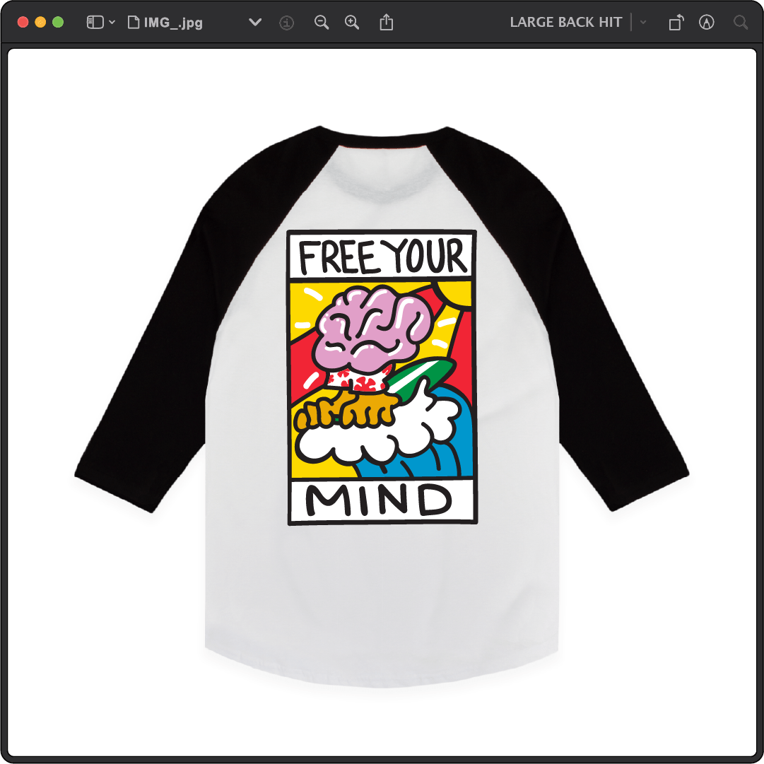 Z_DROPPED - Mens, Unisex - White / Black - Free Your Mind Raglan. - By: Keith Kuniyuki