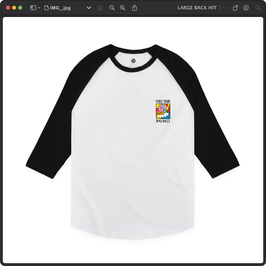 Z_DROPPED - Mens, Unisex - White / Black - Free Your Mind Raglan. - By: Keith Kuniyuki