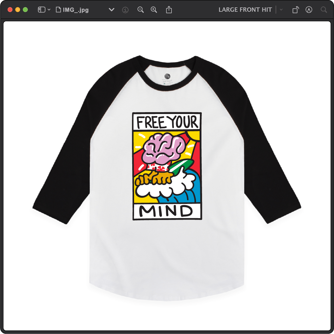 Z_DROPPED - Mens, Unisex - White / Black - Free Your Mind Raglan. - By: Keith Kuniyuki