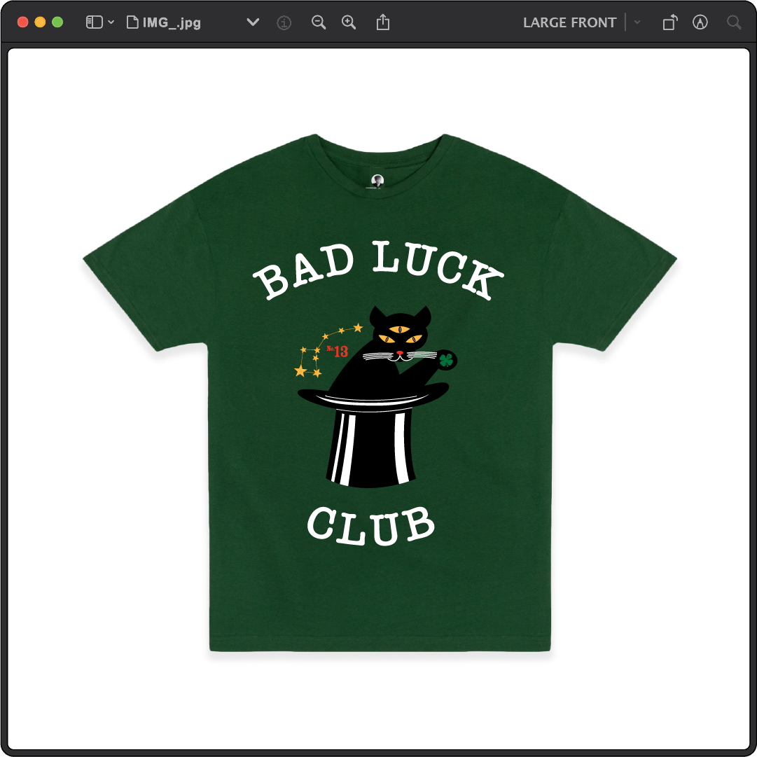 Z_DROPPED - Mens, Unisex - Green - Black Cat Tee. - By: Zed Ropped