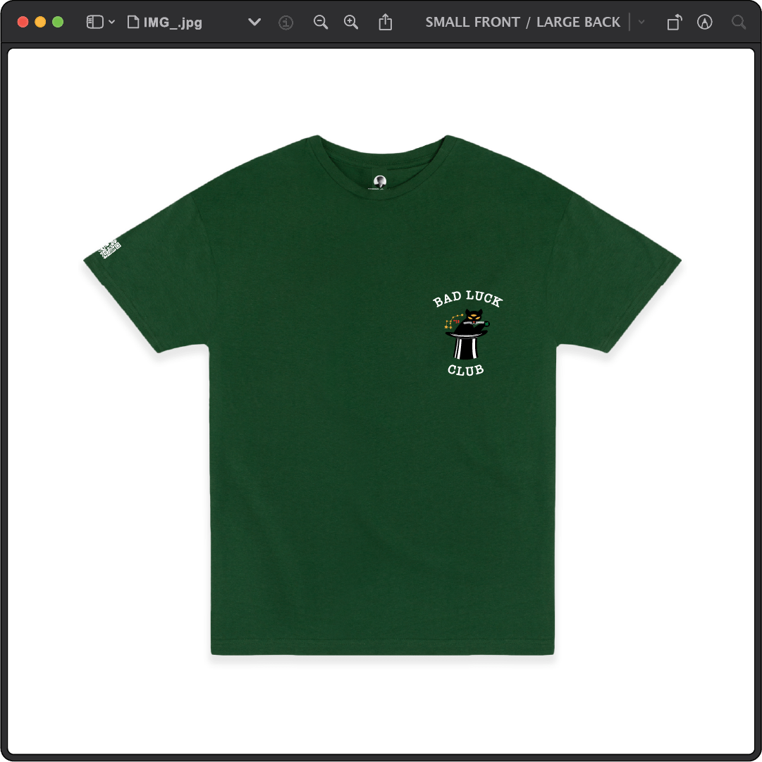 Z_DROPPED - Mens, Unisex - Green - Black Cat Tee. - By: Zed Ropped