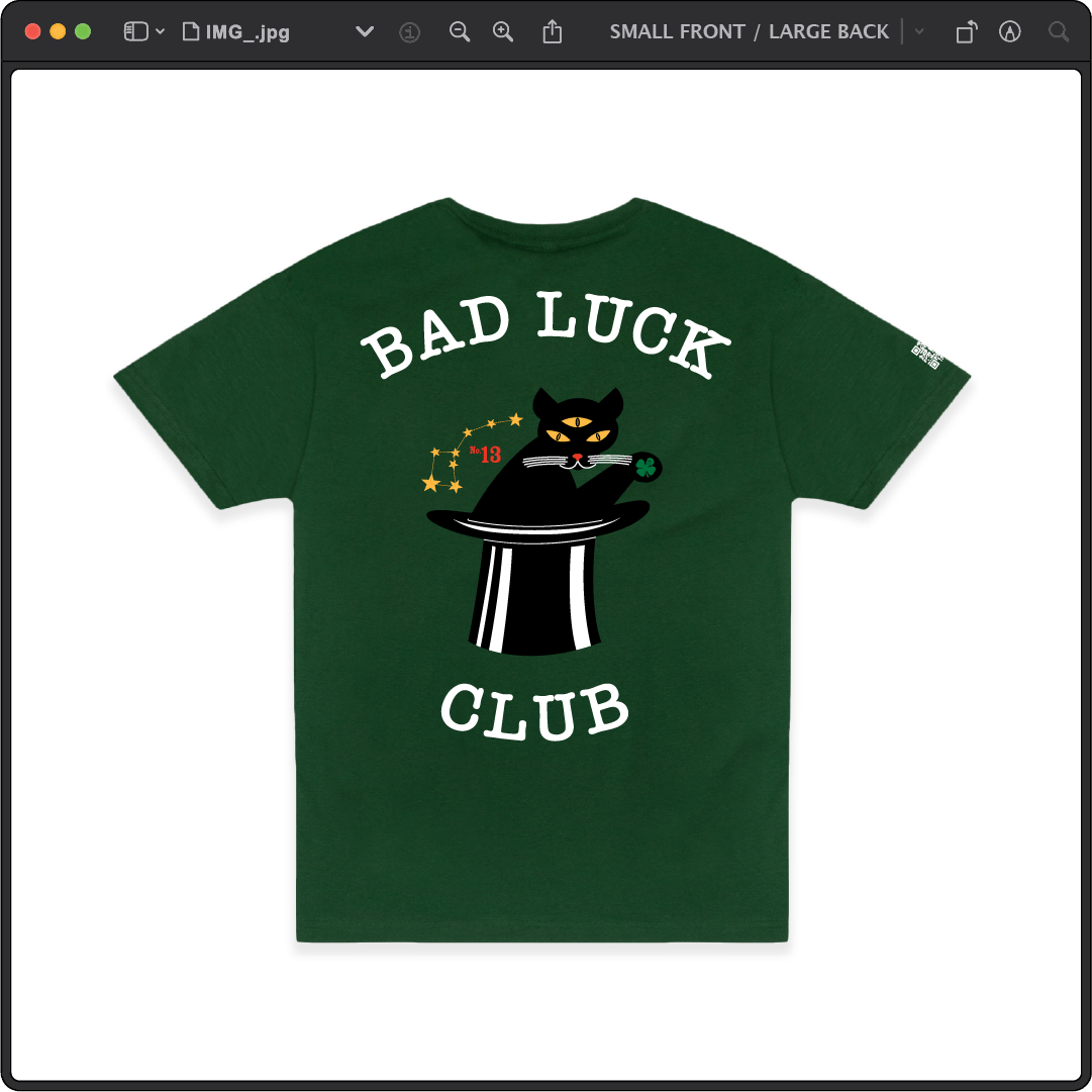 Z_DROPPED - Mens, Unisex - Green - Black Cat Tee. - By: Zed Ropped