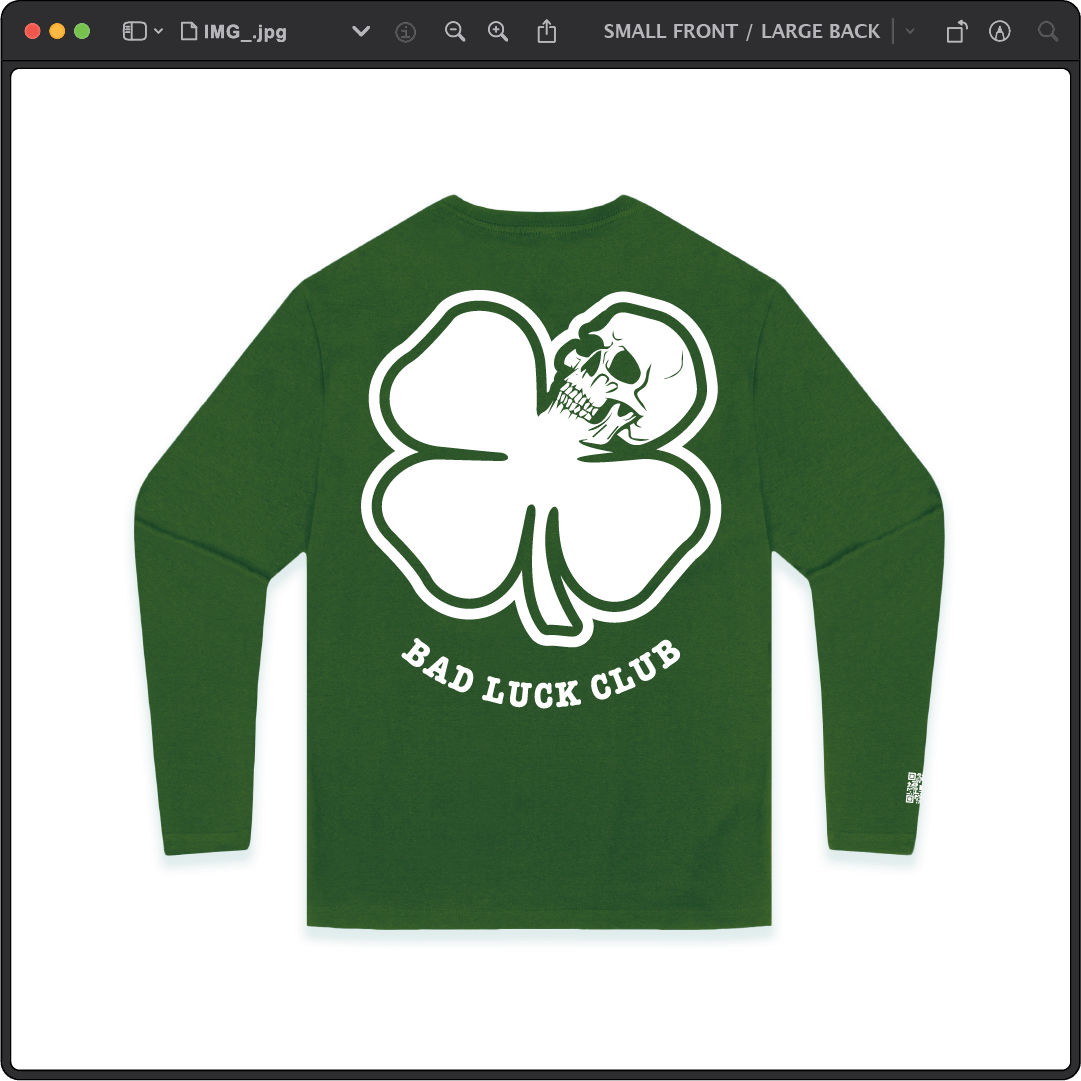 Z_DROPPED - Mens, Unisex - Green - Death Clover Long Sleeve. - By: Zed Ropped