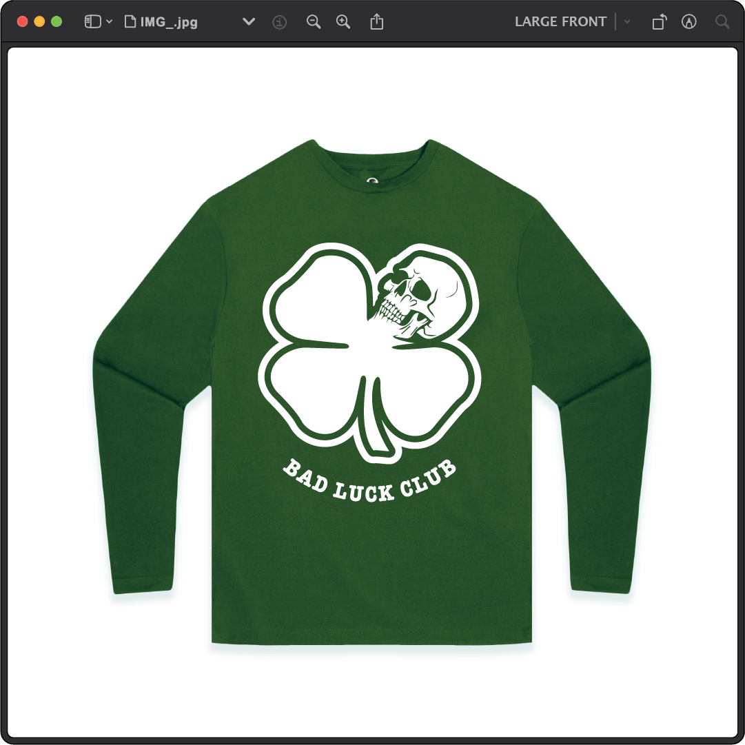 Z_DROPPED - Mens, Unisex - Green - Death Clover Long Sleeve. - By: Zed Ropped