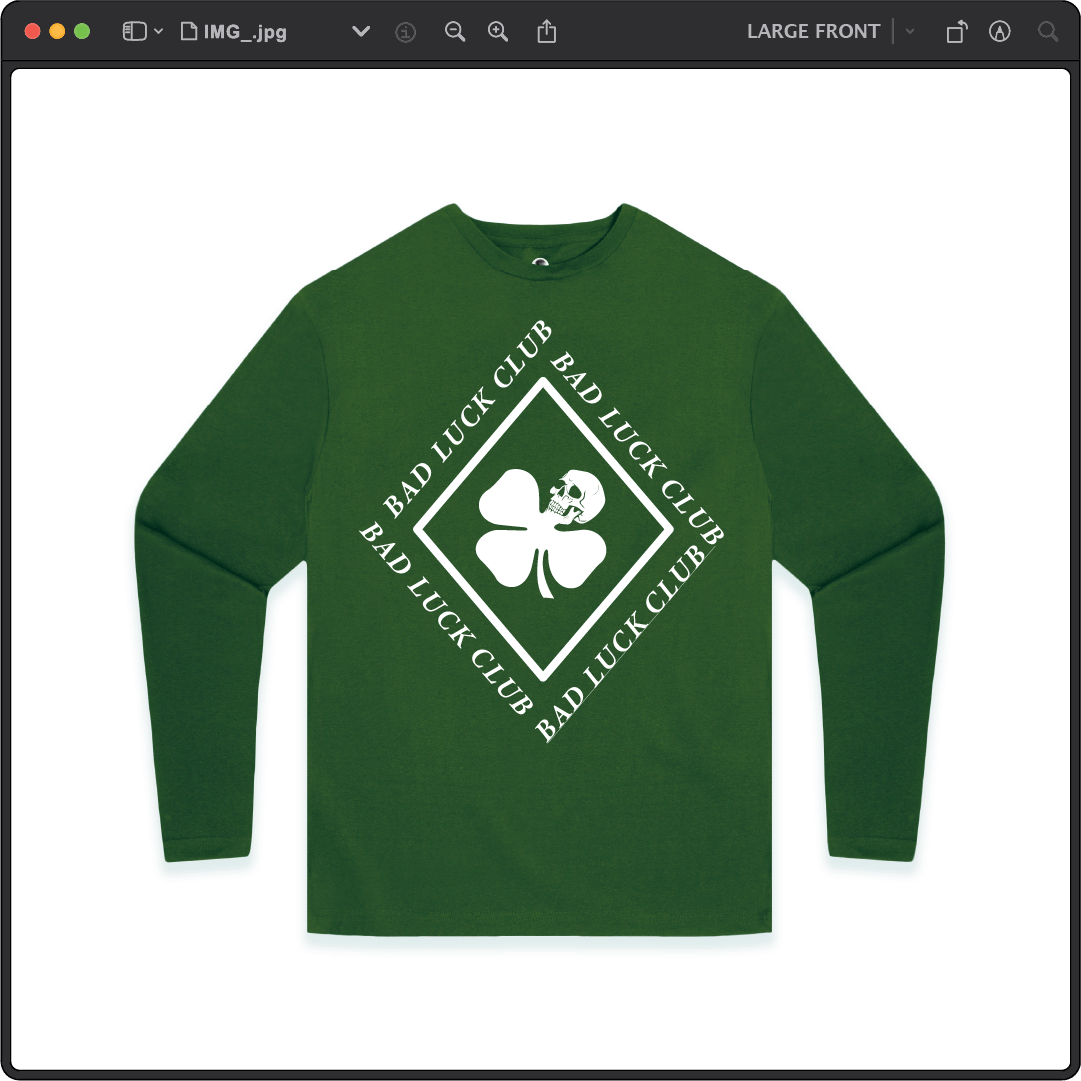 Z_DROPPED - Mens, Unisex - Green - Death Clover Long Sleeve. - By: Zed Ropped