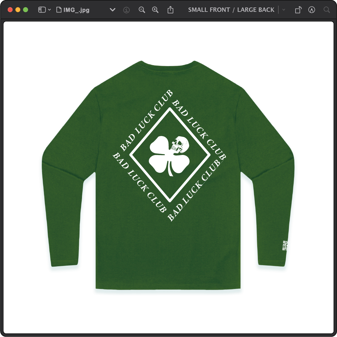 Z_DROPPED - Mens, Unisex - Green - Death Clover Long Sleeve. - By: Zed Ropped