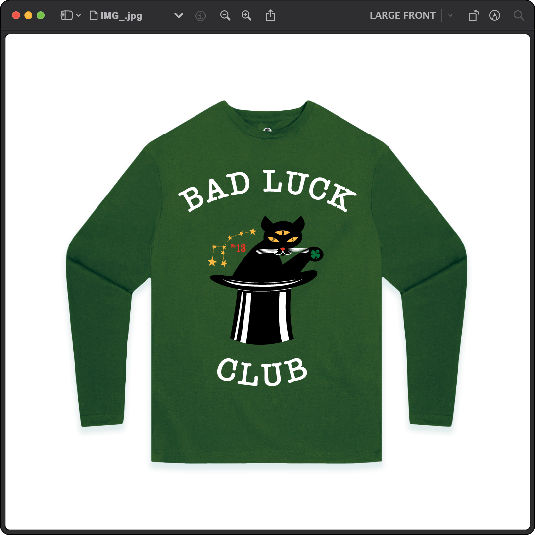 Z_DROPPED - Mens, Unisex, Women - Green - Black Cat Long Sleeve. - By: Zed Ropped