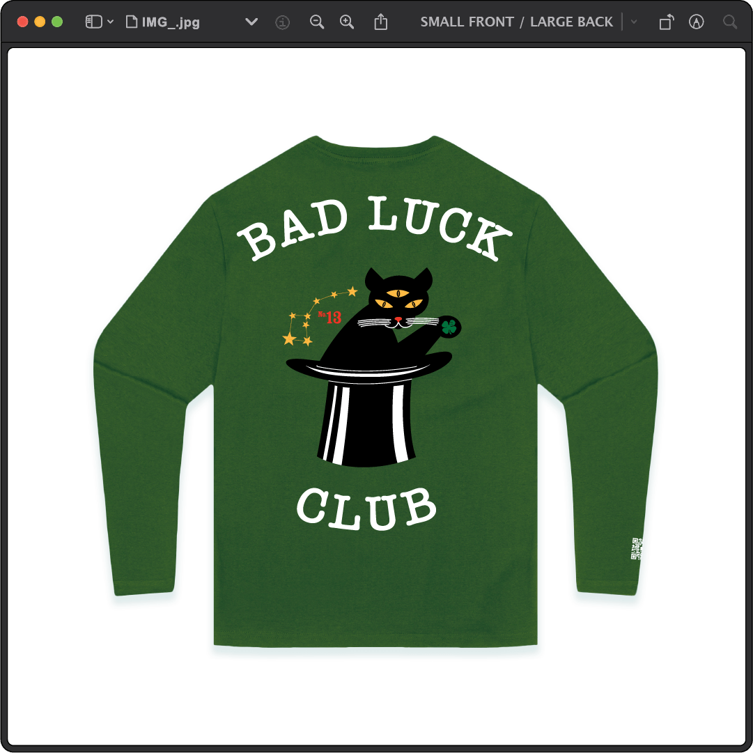 Z_DROPPED - Mens, Unisex, Women - Green - Black Cat Long Sleeve. - By: Zed Ropped