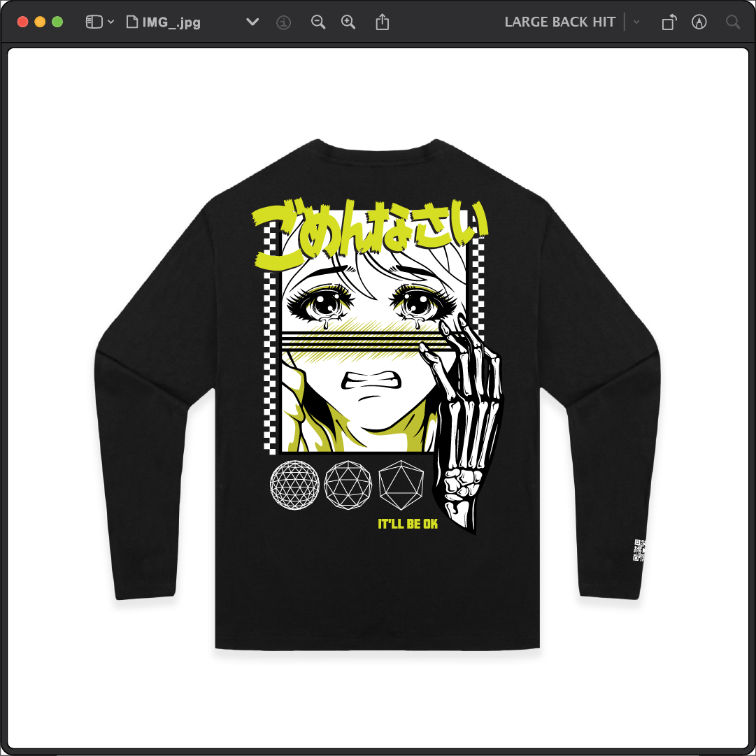 Z_DROPPED - Mens, Unisex - Black - It'll Be OK Long Sleeve. - By: Chi Hom