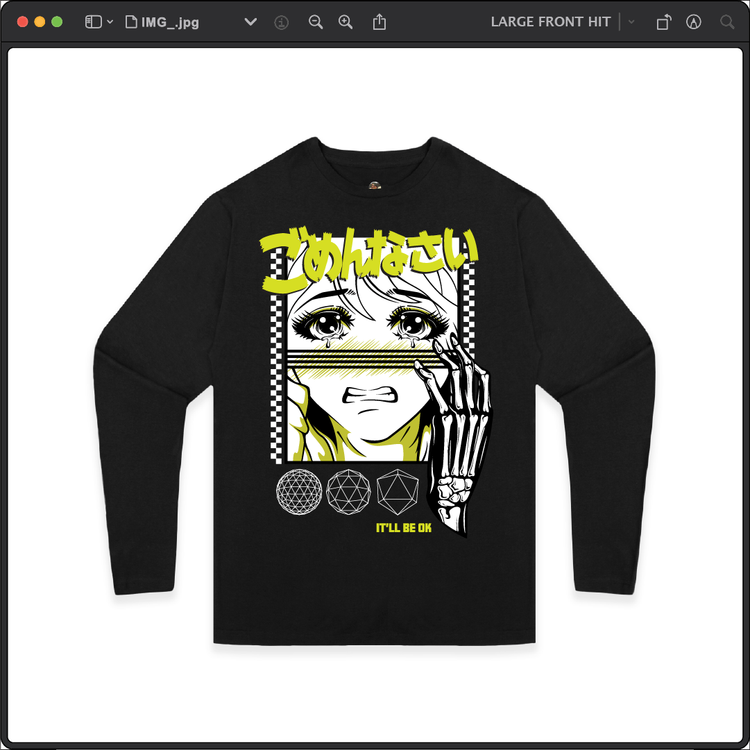 Z_DROPPED - Mens, Unisex - Black - It'll Be OK Long Sleeve. - By: Chi Hom