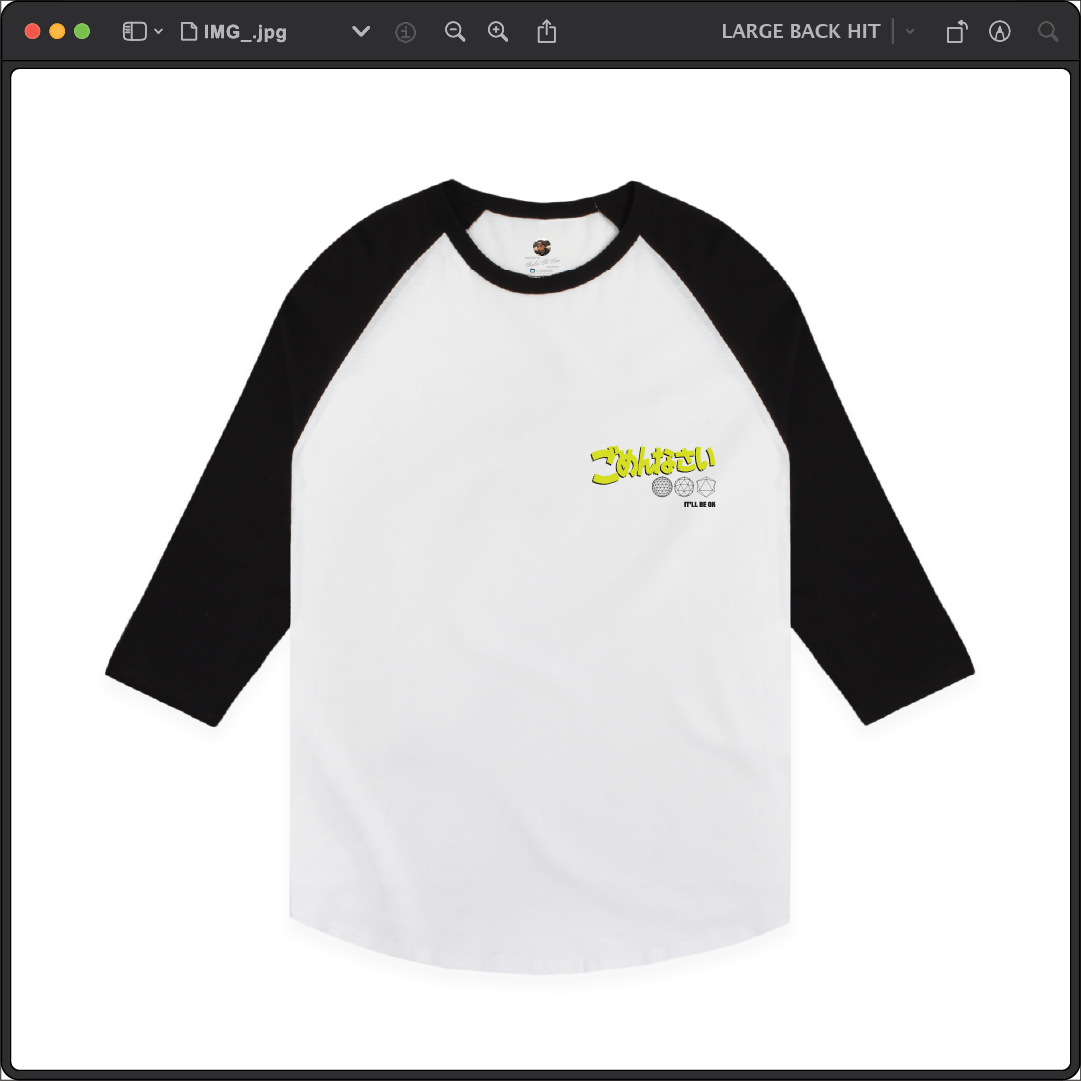 Z_DROPPED - Mens, Unisex - Black/White - It'll Be OK Raglan. - By: Chi Hom